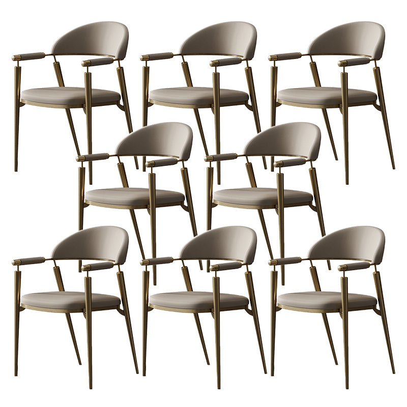 Glam Style Arm Chair Metal Open Back Dining Room Chair for Kitchen Off-White 8 Piece Set Clearhalo 'Dining Chairs' 'Dining Tables & Seating' 'dining_chair' 'furn' 'furn_dining_chair' 'Furniture' 'Kitchen & Dining Furniture' 6770846