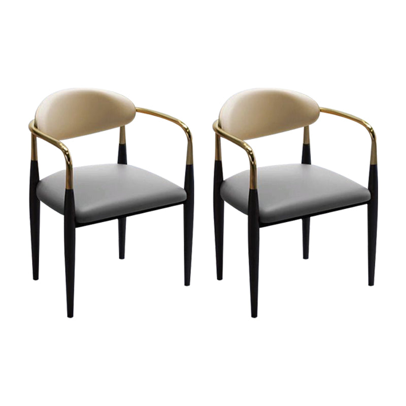 Faux Leather Dining Arm Chair Kitchen Open Back Dining Side Chair Grey 2 Piece Set Clearhalo 'Dining Chairs' 'Dining Tables & Seating' 'dining_chair' 'furn' 'furn_dining_chair' 'Furniture' 'Kitchen & Dining Furniture' 6770892