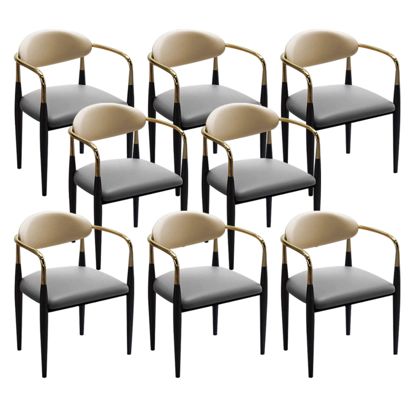 Faux Leather Dining Arm Chair Kitchen Open Back Dining Side Chair Grey 8 Piece Set Clearhalo 'Dining Chairs' 'Dining Tables & Seating' 'dining_chair' 'furn' 'furn_dining_chair' 'Furniture' 'Kitchen & Dining Furniture' 6770896