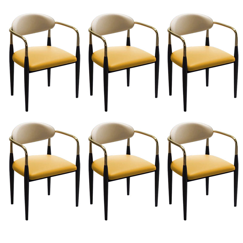 Faux Leather Dining Arm Chair Kitchen Open Back Dining Side Chair Yellow 6 Piece Set Clearhalo 'Dining Chairs' 'Dining Tables & Seating' 'dining_chair' 'furn' 'furn_dining_chair' 'Furniture' 'Kitchen & Dining Furniture' 6770900