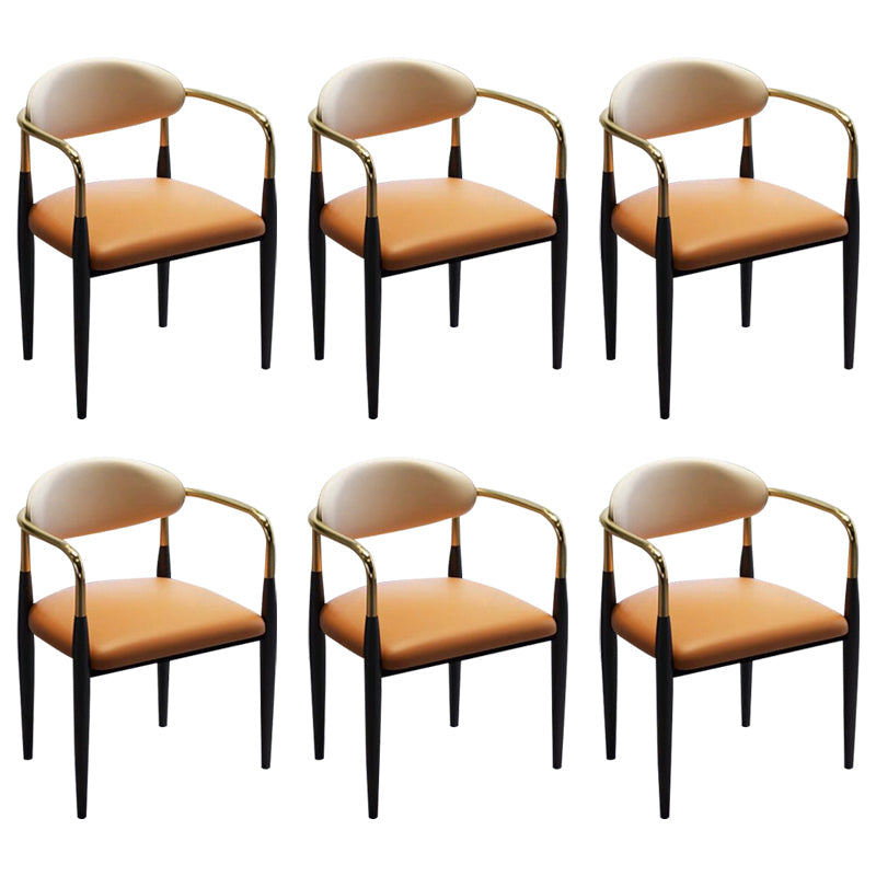 Faux Leather Dining Arm Chair Kitchen Open Back Dining Side Chair Orange 6 Piece Set Clearhalo 'Dining Chairs' 'Dining Tables & Seating' 'dining_chair' 'furn' 'furn_dining_chair' 'Furniture' 'Kitchen & Dining Furniture' 6770905