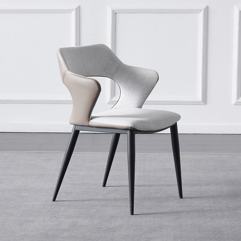 Sillas de comedor de cuero de falso sillón de brazo trasero de estilo moderno para comedor