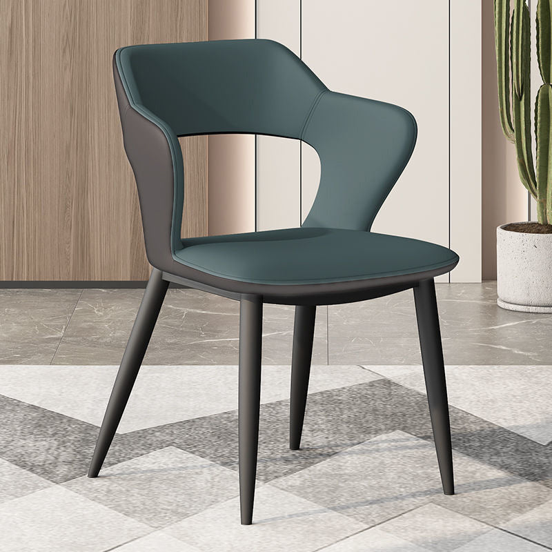 Sillas de comedor de cuero de falso sillón de brazo trasero de estilo moderno para comedor