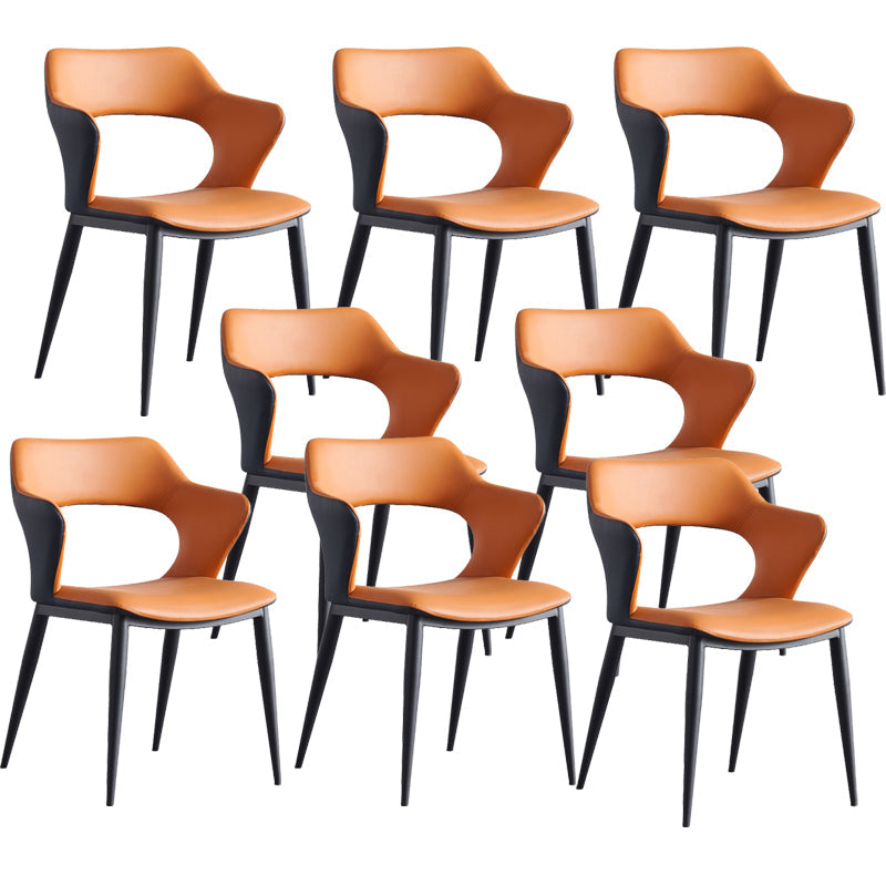 Sillas de comedor de cuero de falso sillón de brazo trasero de estilo moderno para comedor