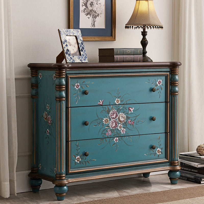 Commode de rangement en bois de commode traditionnelle ornée avec tiroirs pour chambre à coucher