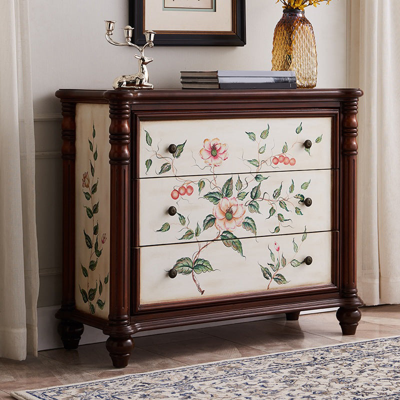 Commode de rangement en bois de commode traditionnelle ornée avec tiroirs pour chambre à coucher