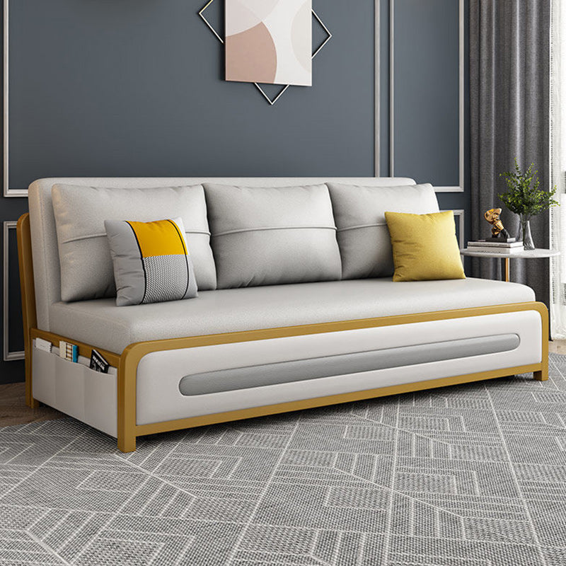 Faux Leather Armless Sofa Bed Glam Styled Gray Upholstered Sleeper Storage Not Included Clearhalo 'furn' 'furn_futons' 'Furniture' 'Futons & Daybeds' 'Futons' 'Living Room Furniture' 6775381