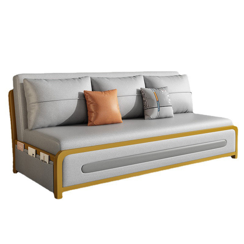 Faux Leather Armless Sofa Bed Glam Styled Gray Upholstered Sleeper Clearhalo 'furn' 'furn_futons' 'Furniture' 'Futons & Daybeds' 'Futons' 'Living Room Furniture' 6775384