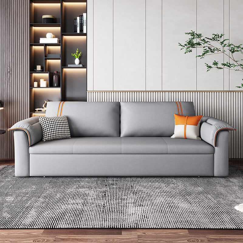 Scandinavian Faux Leather Sleeper Pillow Top Arms Sofa Bed with Storage