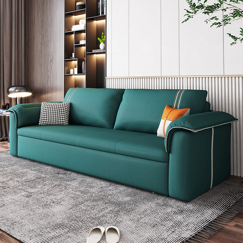 Scandinavian Faux Leather Sleeper Pillow Top Arms Sofa Bed with Storage