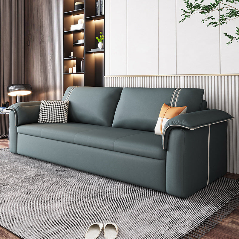 Scandinavian Faux Leather Sleeper Pillow Top Arms Sofa Bed with Storage