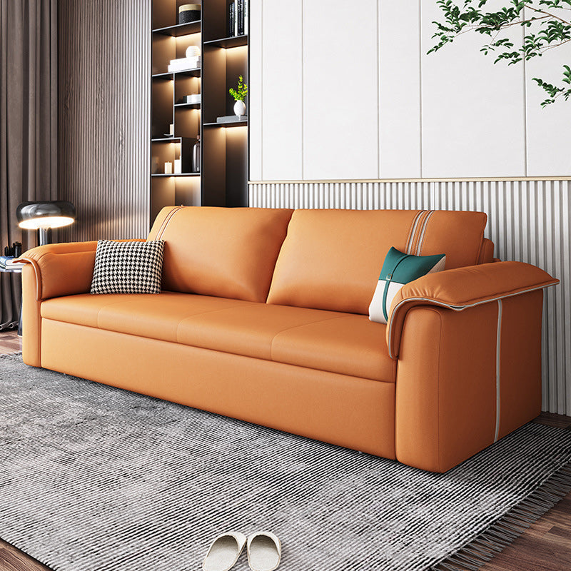Scandinavian Faux Leather Sleeper Pillow Top Arms Sofa Bed with Storage