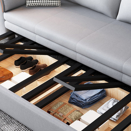 スカンジナビアのフェイクレザースリーパー枕トップアームストレージ付きソファベッド