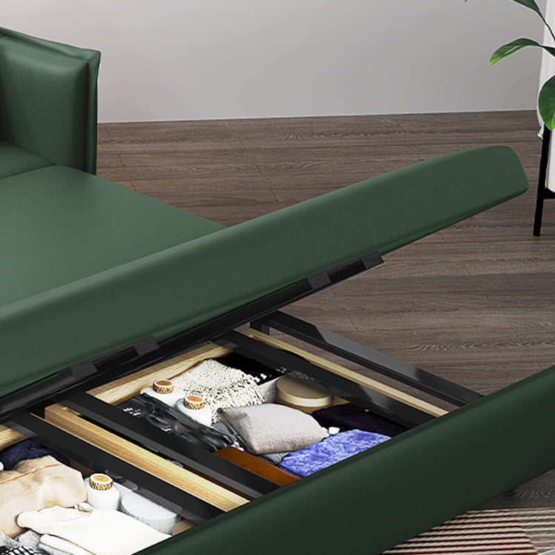 スカンジナビアのフェイクレザースリーパーソファグリーンスクエアアームソファベッド