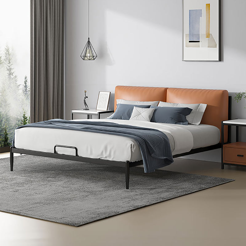 Upholstered Headboard Bed Standard Metal and Upholstered Bed Orange Clearhalo 'Bedroom Furniture' 'Beds' 'furn' 'furn_beds' 'Furniture' 6775677