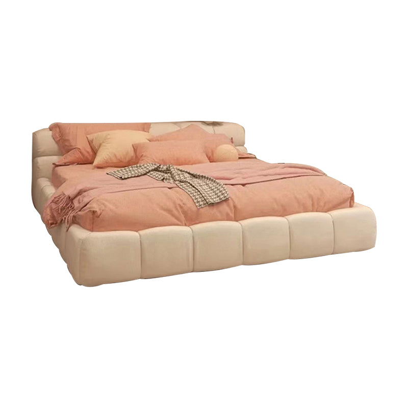 Lit standard contemporain avec tête de lit en cuir authentique touflée