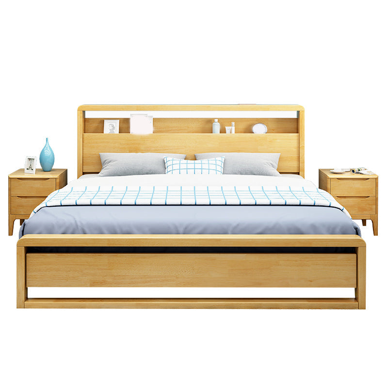 Eigentijds standaardbed met planken en rechthoekige hoofdeinde