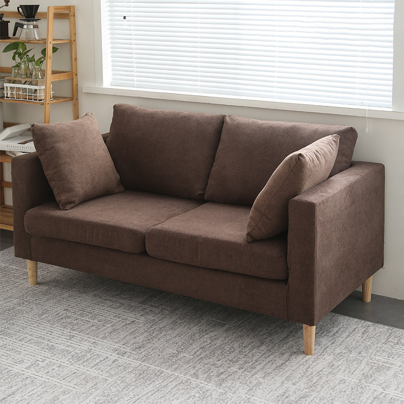 Scandinavisch linnen loveseat met vierkante armen en 2 kussens terug