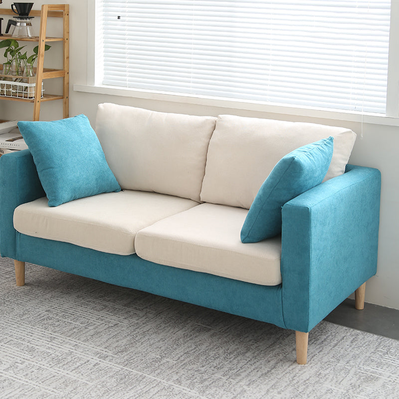 Scandinavisch linnen loveseat met vierkante armen en 2 kussens terug