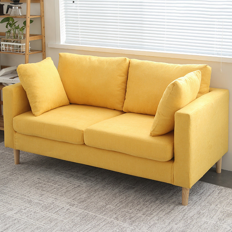 Scandinavisch linnen loveseat met vierkante armen en 2 kussens terug