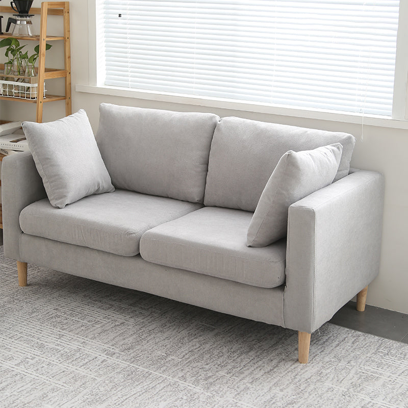 Scandinavisch linnen loveseat met vierkante armen en 2 kussens terug