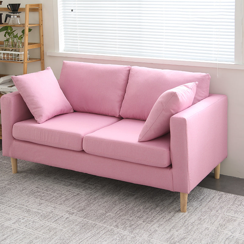 Scandinavisch linnen loveseat met vierkante armen en 2 kussens terug