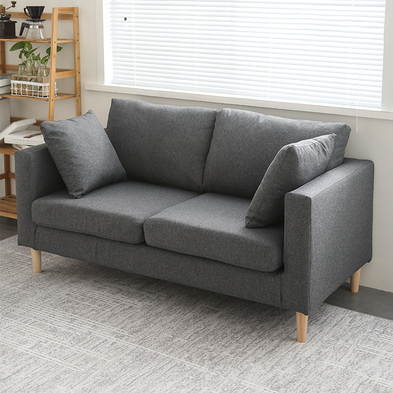 Scandinavisch linnen loveseat met vierkante armen en 2 kussens terug