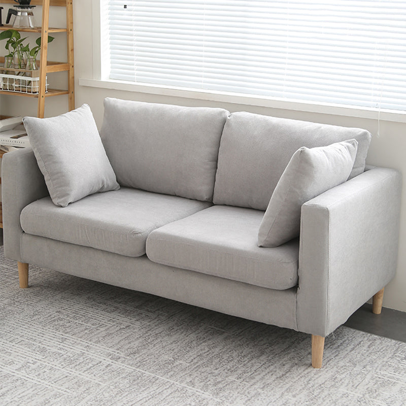 Scandinavisch linnen loveseat met vierkante armen en 2 kussens terug