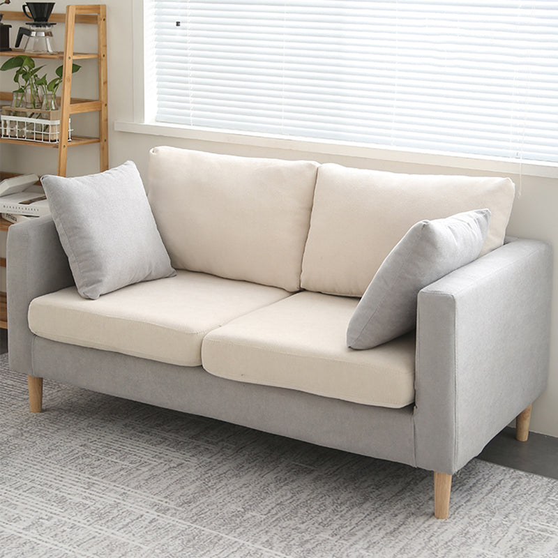 Scandinavisch linnen loveseat met vierkante armen en 2 kussens terug