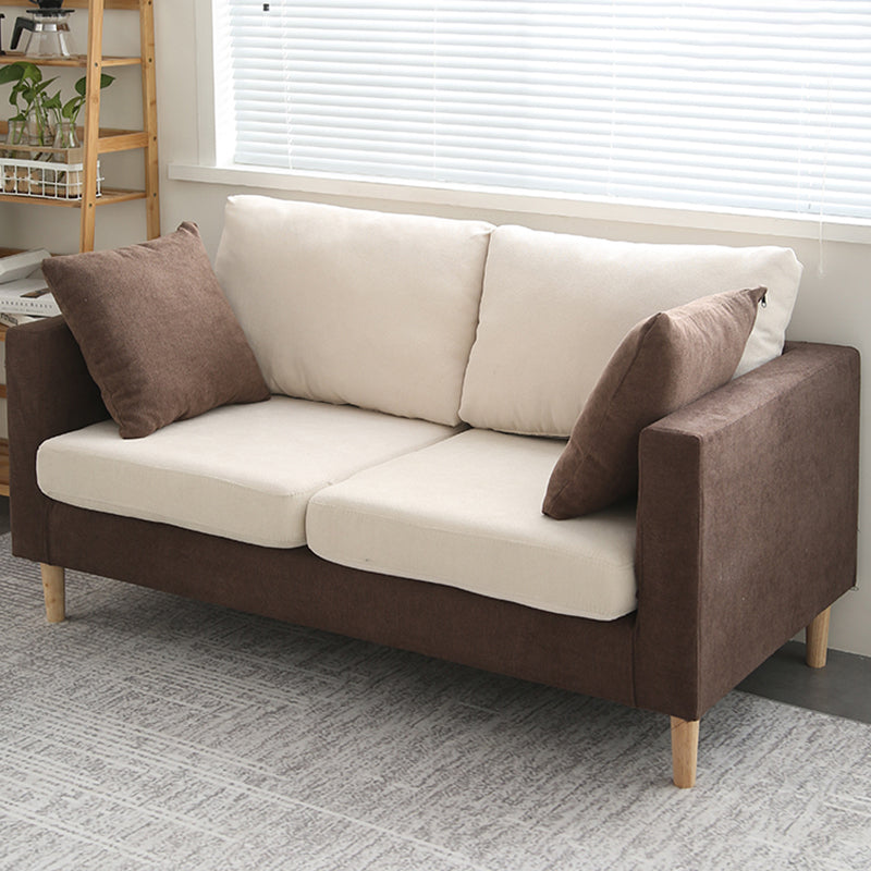 Scandinavisch linnen loveseat met vierkante armen en 2 kussens terug