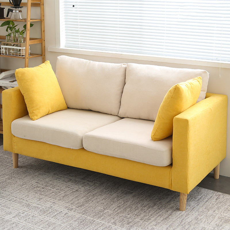 Scandinavisch linnen loveseat met vierkante armen en 2 kussens terug