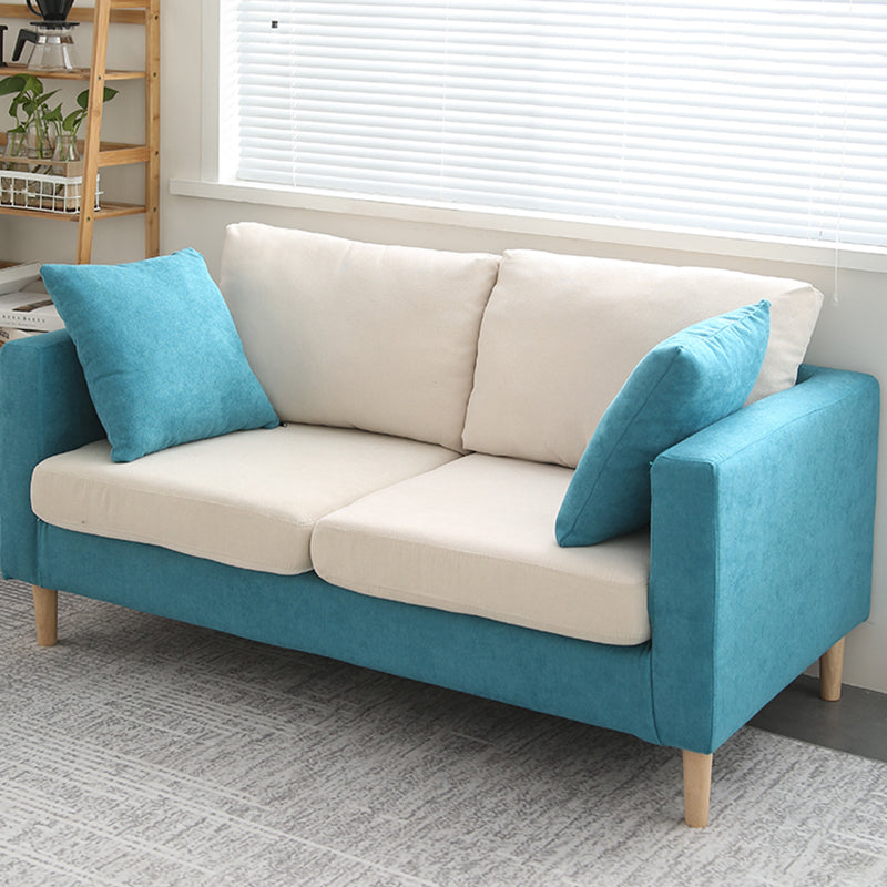 Scandinavisch linnen loveseat met vierkante armen en 2 kussens terug