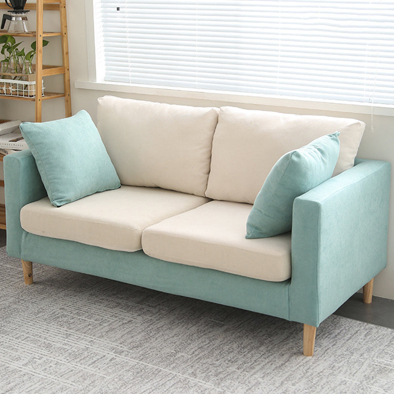 Scandinavisch linnen loveseat met vierkante armen en 2 kussens terug