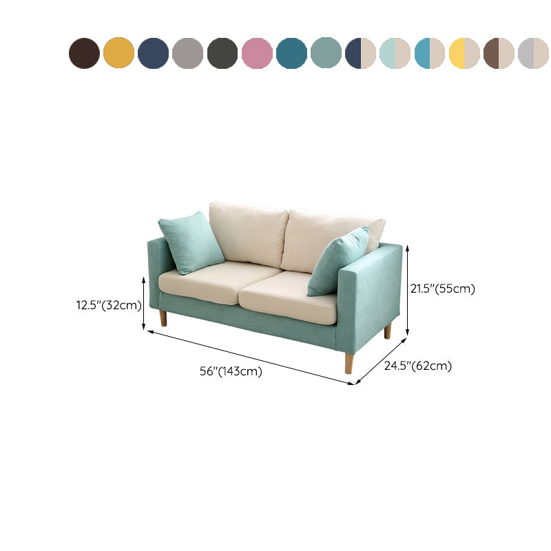 Scandinavisch linnen loveseat met vierkante armen en 2 kussens terug