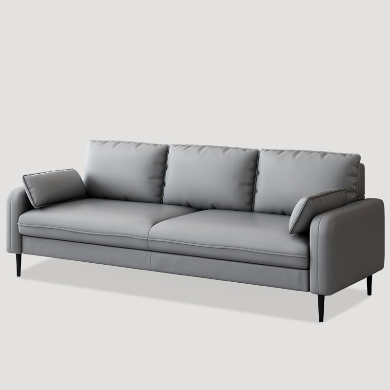 Scandinavian Faux Leather Sofa with Pillow Top Arms for 3 People Grey Clearhalo 'furn' 'furn_sofas' 'Furniture' 'Living Room Furniture' 'Sofa' 'sofas' 6776031