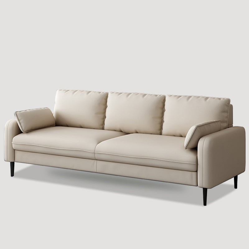 Scandinavian Faux Leather Sofa with Pillow Top Arms for 3 People Off-White Clearhalo 'furn' 'furn_sofas' 'Furniture' 'Living Room Furniture' 'Sofa' 'sofas' 6776032
