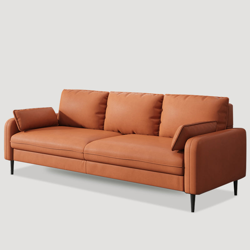 Scandinavian Faux Leather Sofa with Pillow Top Arms for 3 People Orange Clearhalo 'furn' 'furn_sofas' 'Furniture' 'Living Room Furniture' 'Sofa' 'sofas' 6776034