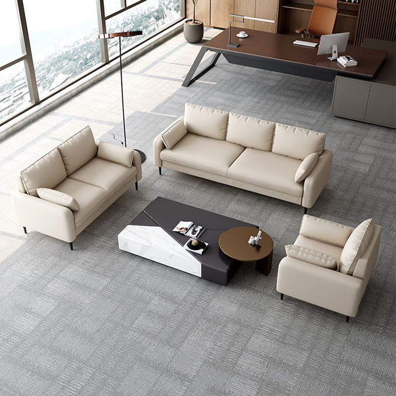 Scandinavian Faux Leather Sofa with Pillow Top Arms for 3 People Clearhalo 'furn' 'furn_sofas' 'Furniture' 'Living Room Furniture' 'Sofa' 'sofas' 6776037