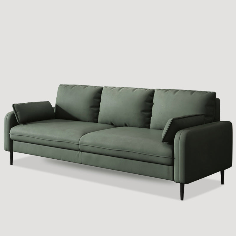 Scandinavian Faux Leather Sofa with Pillow Top Arms for 3 People Blackish Green Clearhalo 'furn' 'furn_sofas' 'Furniture' 'Living Room Furniture' 'Sofa' 'sofas' 6776039