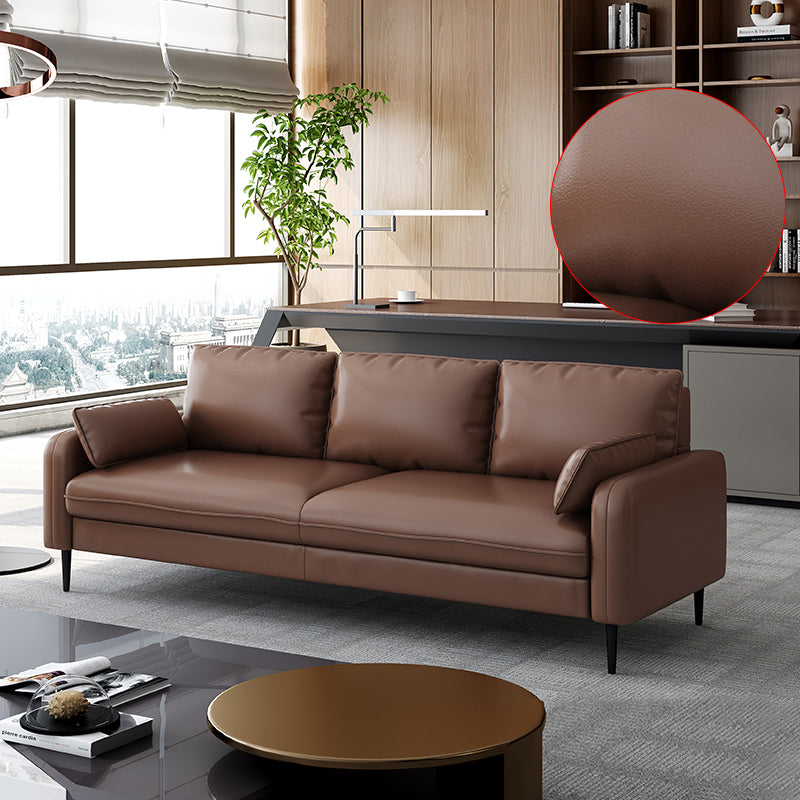Scandinavian Faux Leather Sofa with Pillow Top Arms for 3 People Brown Clearhalo 'furn' 'furn_sofas' 'Furniture' 'Living Room Furniture' 'Sofa' 'sofas' 6776040