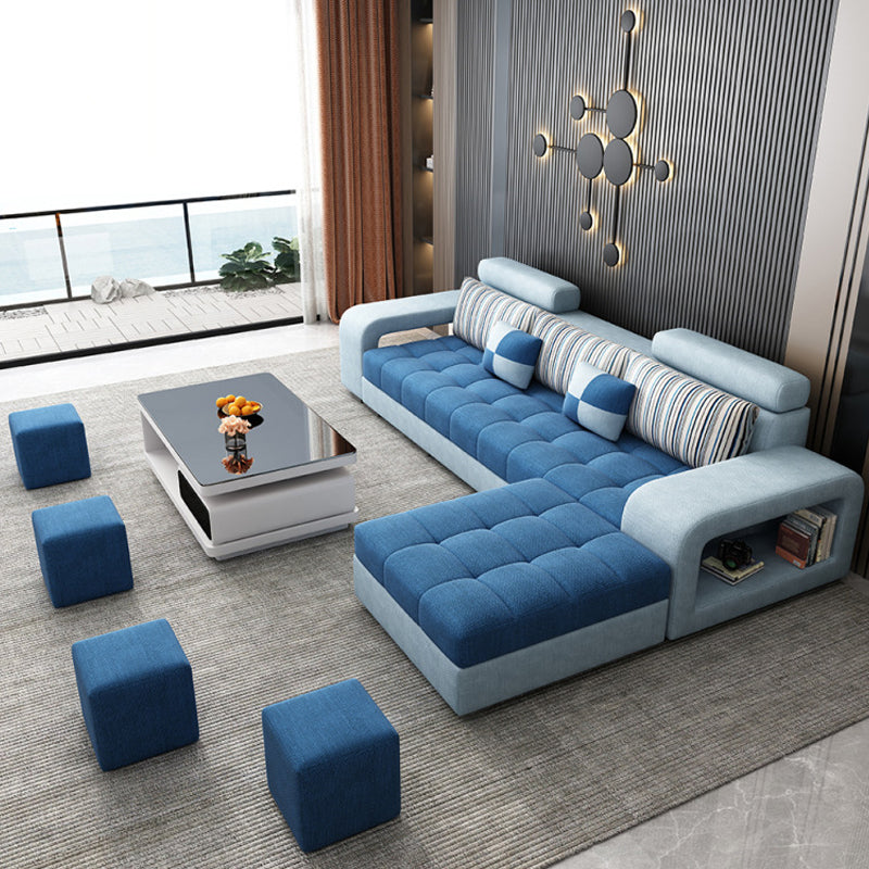 Farmhouse U divano in blu sciodo sciolta in pelle finta/tessuto con deposito