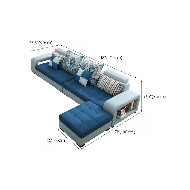 Farmhouse U divano in blu sciodo sciolta in pelle finta/tessuto con deposito