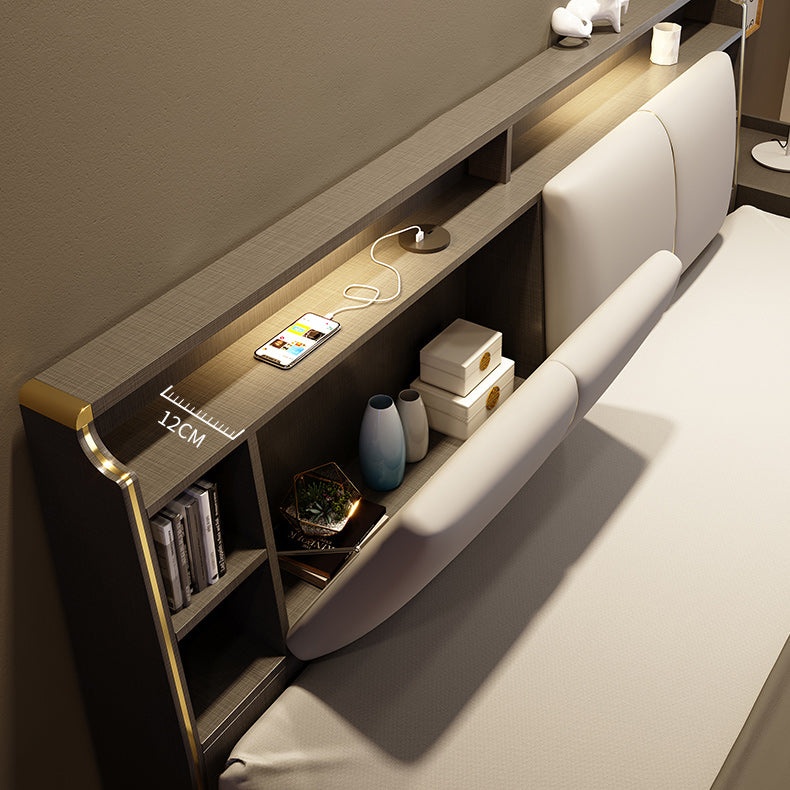 リフトアップストレージ付きコンテンポラリーウッドベッドフレームソリッドカラー標準ベッド