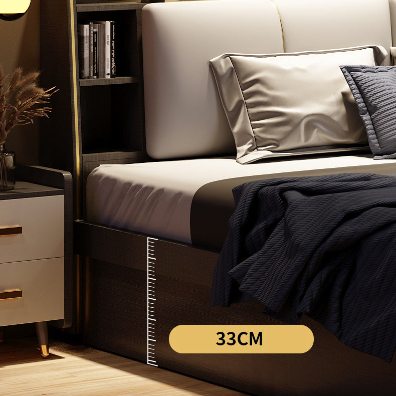 リフトアップストレージ付きコンテンポラリーウッドベッドフレームソリッドカラー標準ベッド