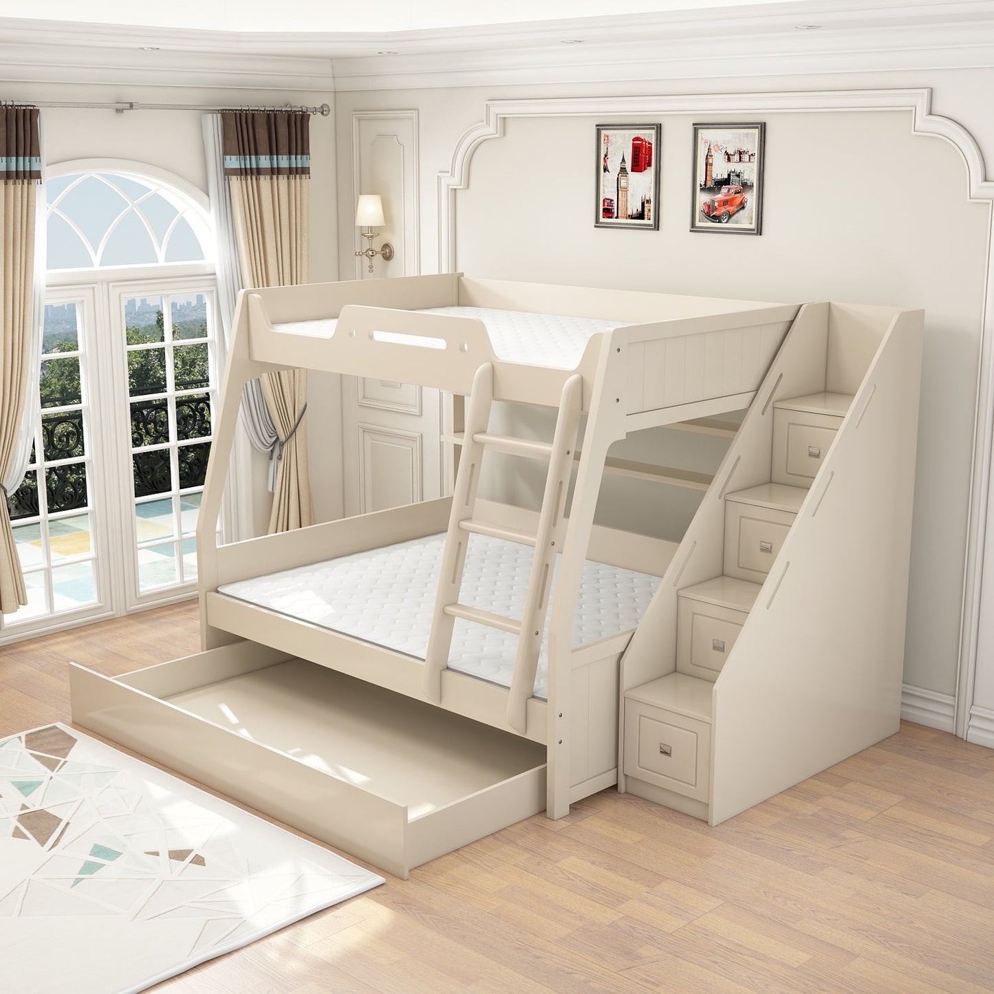 Eigentijdse houtwitte matras inbegrepen met laden rechthoekig stapelbed