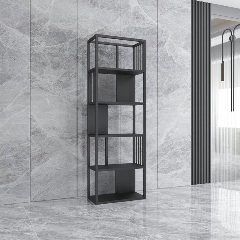 Industrial Metal Bookshelf Standard Black Open Back Bookcase with Shelves 24"L x 10"W x 71"H Clearhalo 'Bookcases' 'furn' 'furn_bookcases' 'Furniture' 'Office Furniture' 6776302