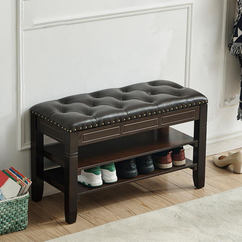 13.65-inch W Traditional Entryway Bench Solid Wood Seating Bench with Upholstered 39.4"L x 13.8"W x 18.9"H Dark Brown Clearhalo 'Benches' 'Chairs & Seating' 'furn' 'furn_benches' 'Furniture' 'Living Room Furniture' 6776573
