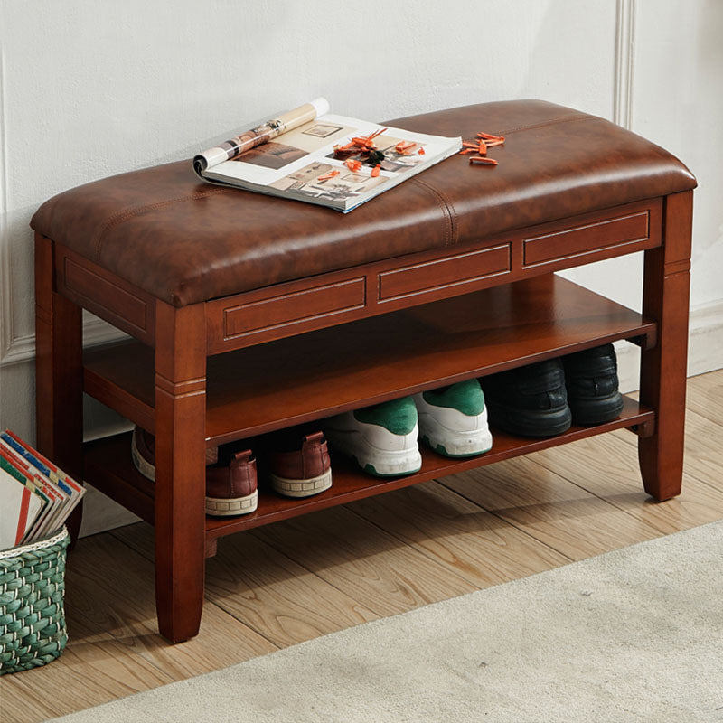 13.65-inch W Traditional Entryway Bench Solid Wood Seating Bench with Upholstered Brown Clearhalo 'Benches' 'Chairs & Seating' 'furn' 'furn_benches' 'Furniture' 'Living Room Furniture' 6776575