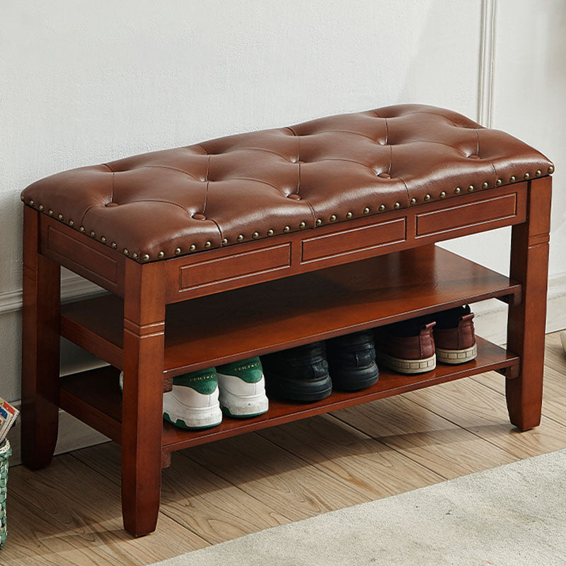 13.65-inch W Traditional Entryway Bench Solid Wood Seating Bench with Upholstered Red Brown Clearhalo 'Benches' 'Chairs & Seating' 'furn' 'furn_benches' 'Furniture' 'Living Room Furniture' 6776577