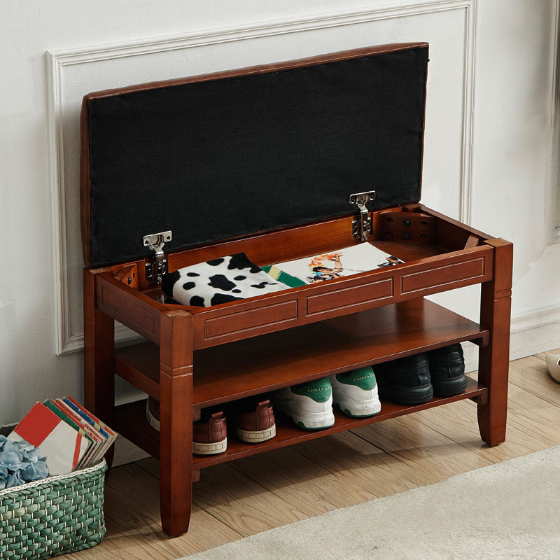 13.65-inch W Traditional Entryway Bench Solid Wood Seating Bench with Upholstered 39.4"L x 13.8"W x 18.9"H Brown Clearhalo 'Benches' 'Chairs & Seating' 'furn' 'furn_benches' 'Furniture' 'Living Room Furniture' 6776578